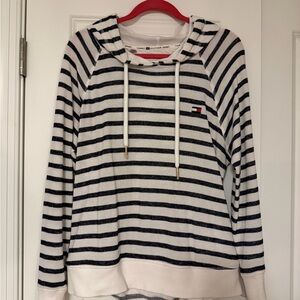 Tommy Hilfiger Women's Navy and White Striped Sweatshirt XL